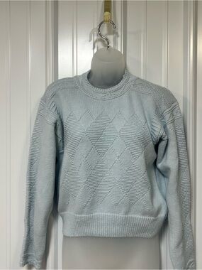 Vintage Lizsport Crewneck Sweater Argyle Pattern Petite Small Light Blue